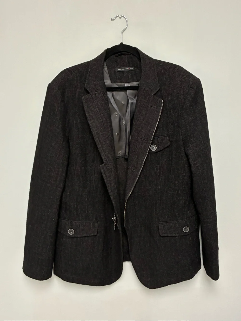 $1298 New John Varvatos Textured Asymmetric Zip Front Jacket Size EU 52 USA 42